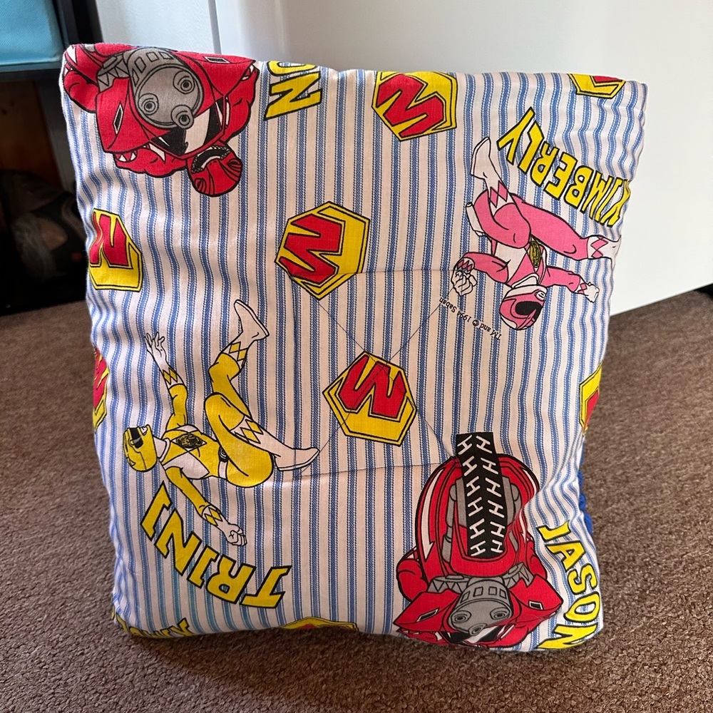 Vintage handmade Power Rangers blanket that converts into cushion